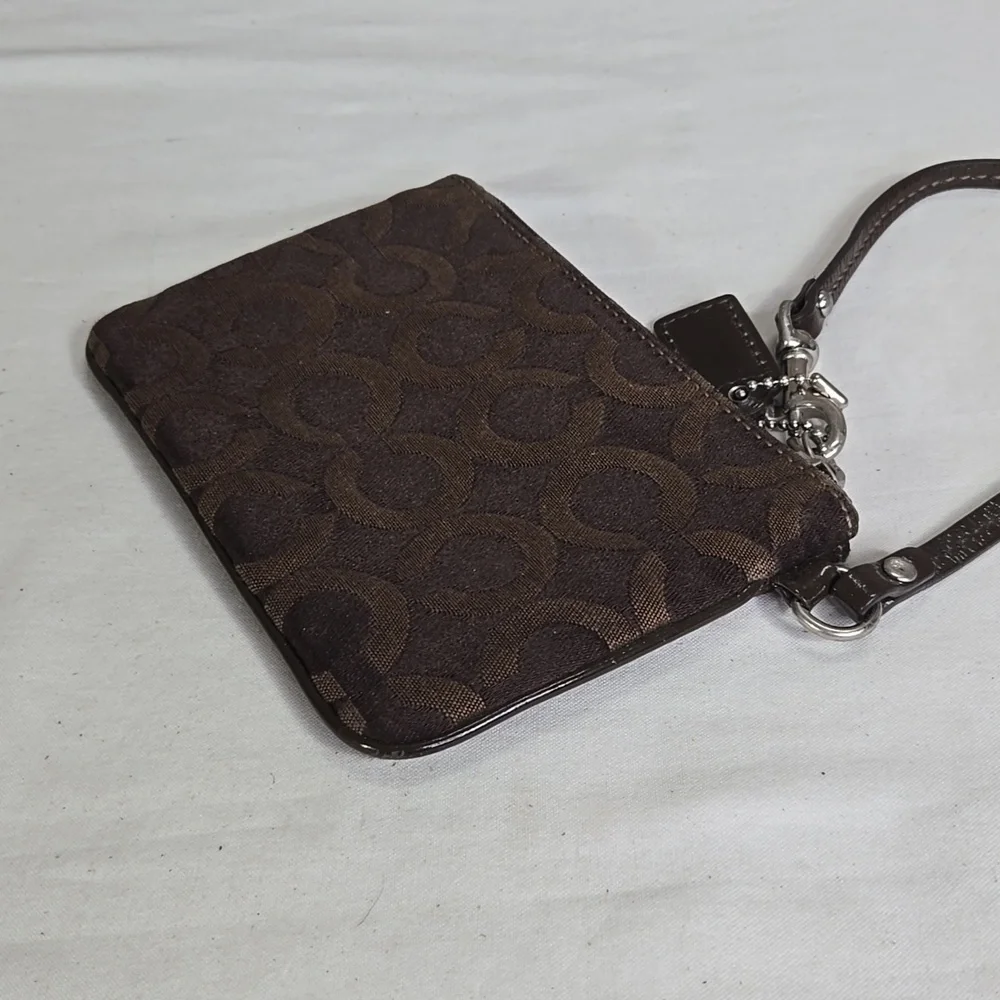 Coach Signature Dark Brown Canvas Wristlet Wallet